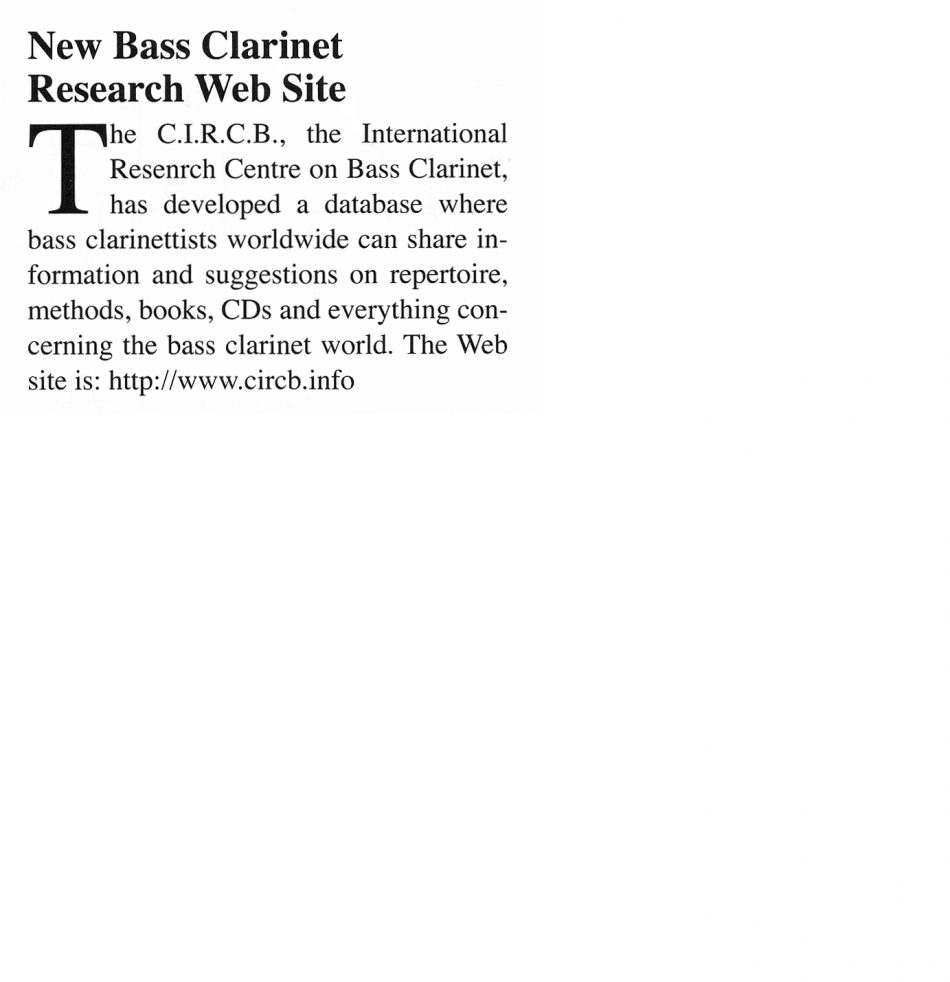 New Bass Clarinet Research Web Site