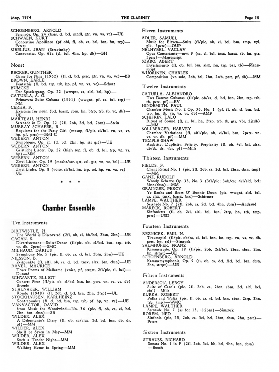 A Preliminary Listing Of Bass Clarinet Repertoire