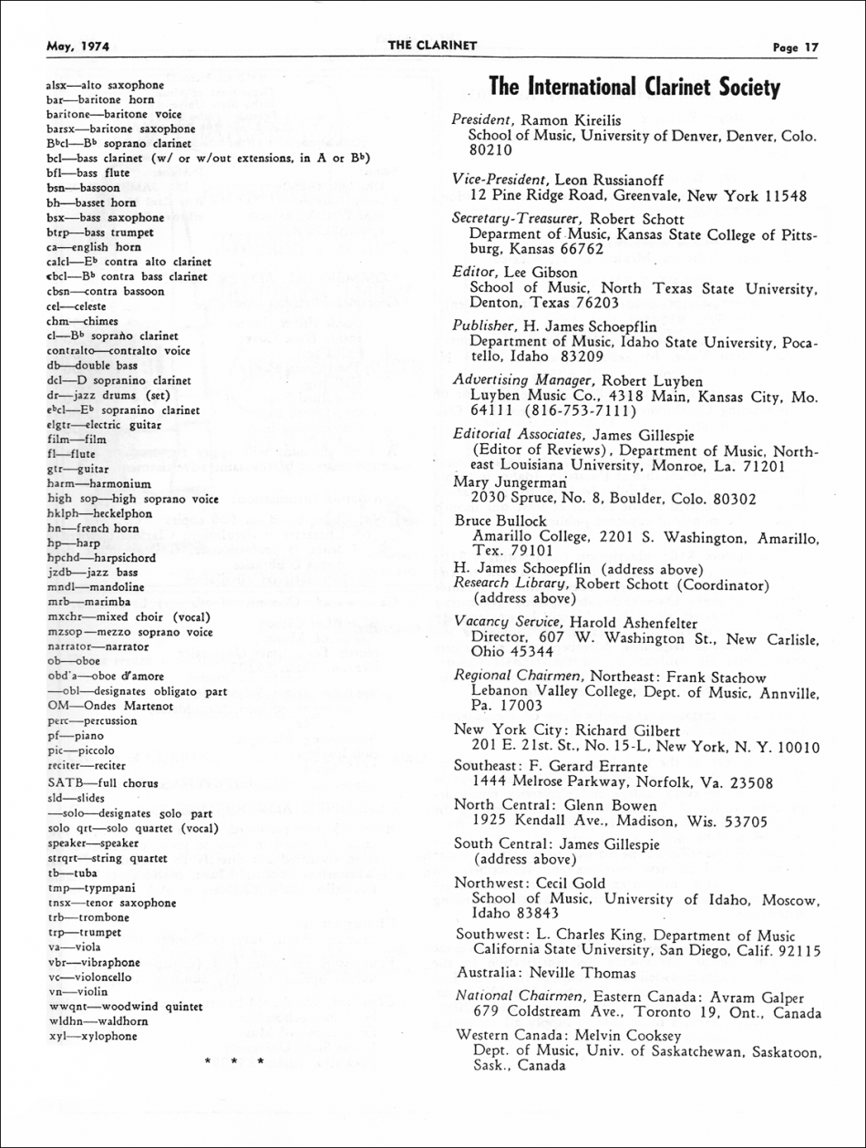 A Preliminary Listing Of Bass Clarinet Repertoire