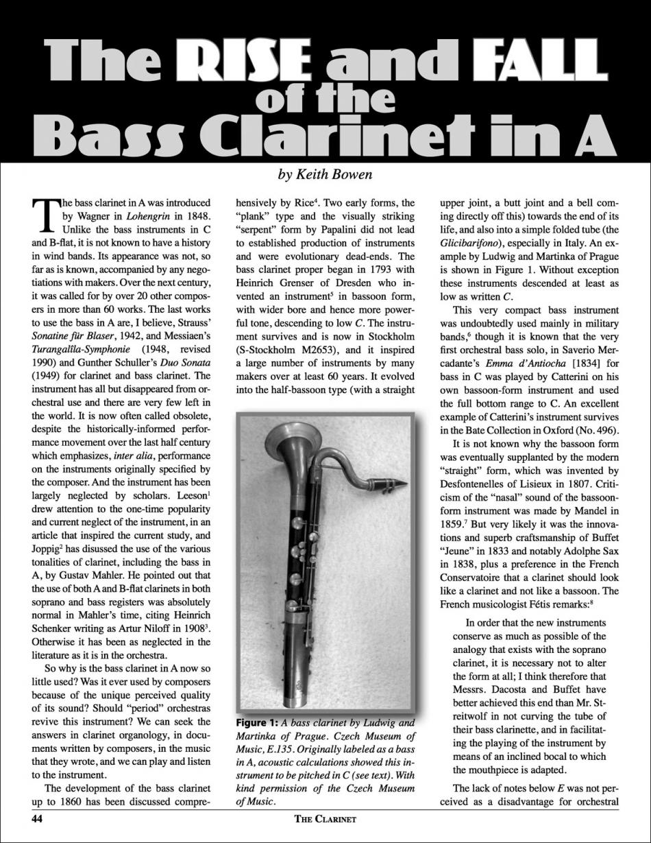 The rise and fall of the Bass Clarinet in A