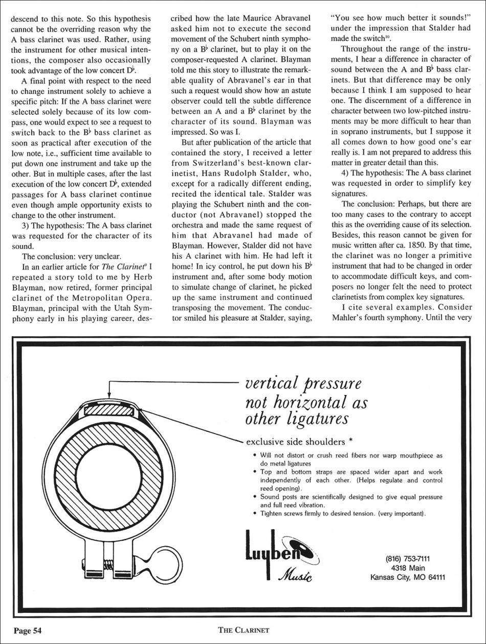 Some Remarks on the Bass Clarinet in A