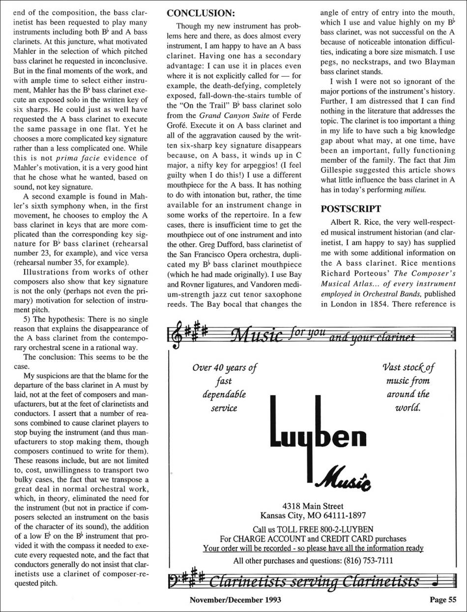 Some Remarks on the Bass Clarinet in A