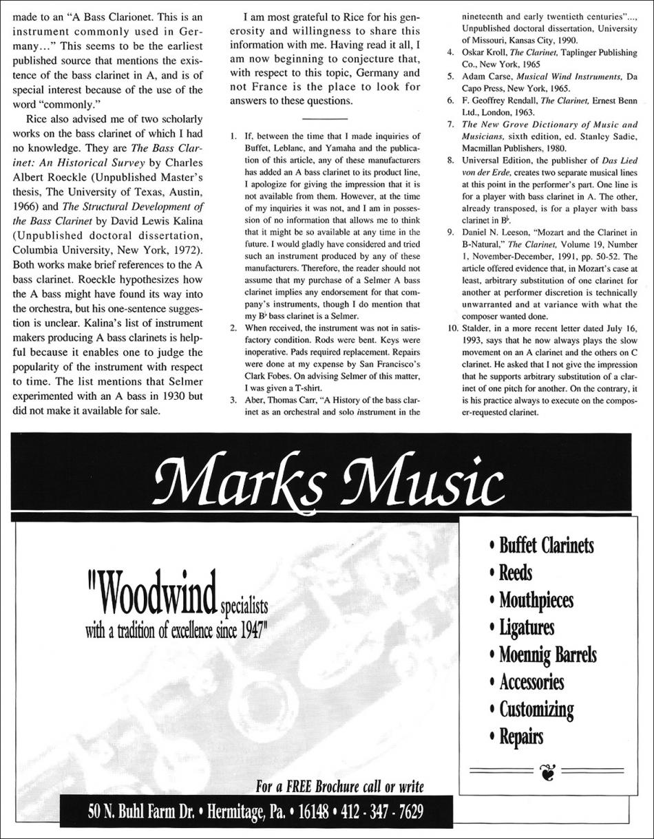 Some Remarks on the Bass Clarinet in A
