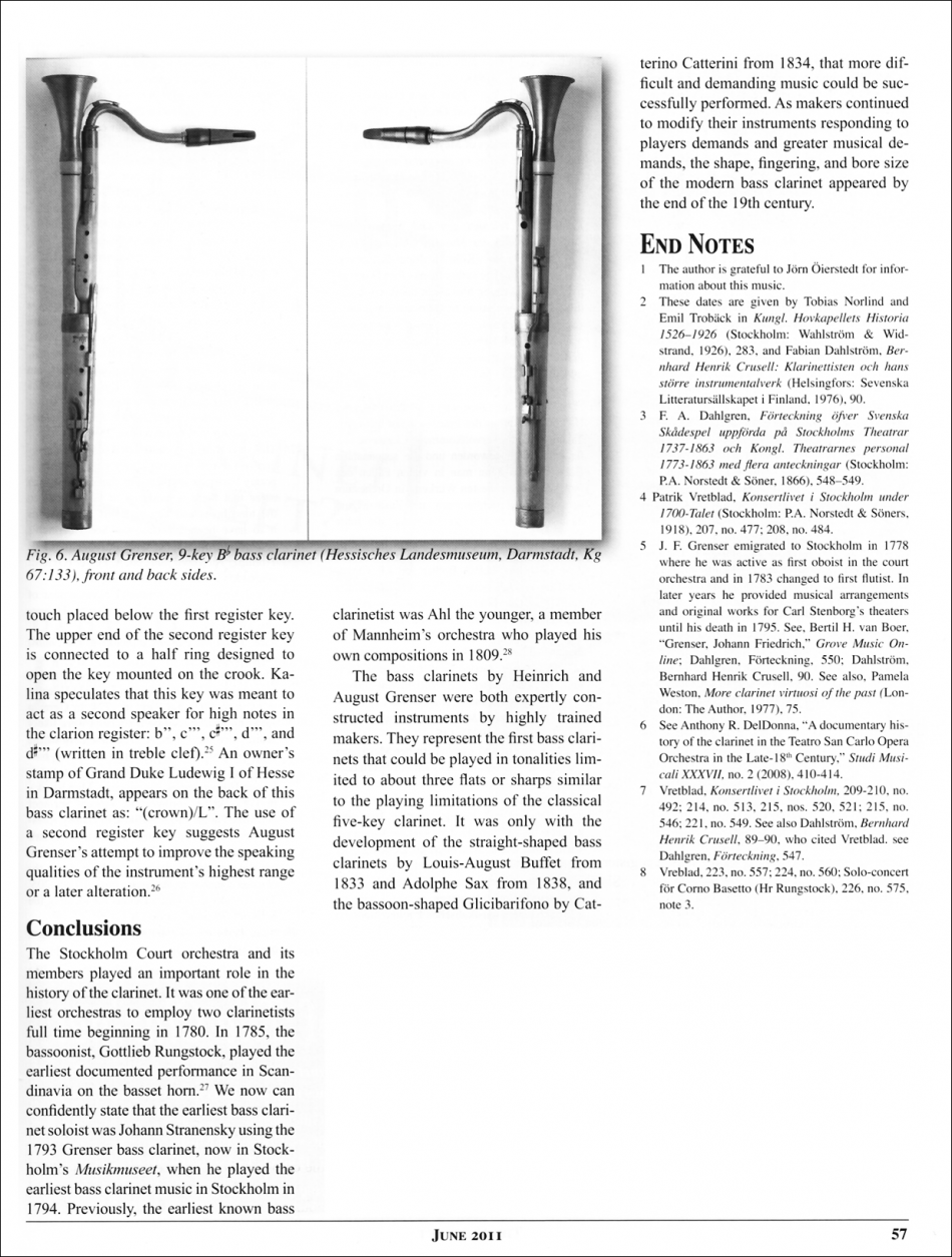 The Early Bass Clarinet Music (1794) and the Bass Clarinets by Heinrich and Augu