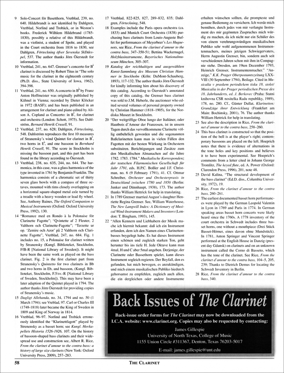 The Early Bass Clarinet Music (1794) and the Bass Clarinets by Heinrich and Augu