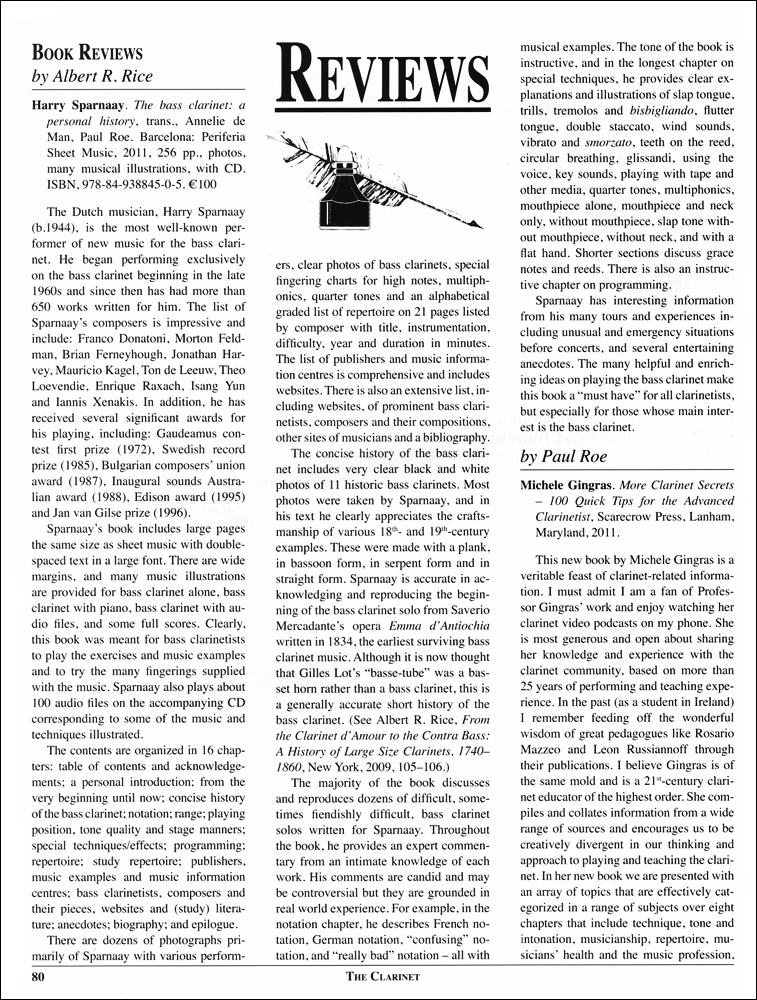 Book Reviews: Harry Sparnaay. The Bass Clarinet: a personal history